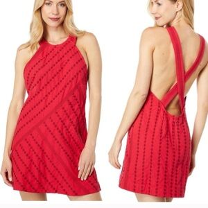 Free People red embroidered backless mini Dress S small